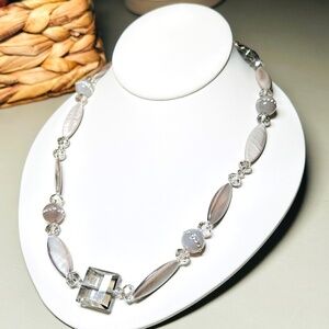 Stunning Vintage Abalone Shell, Faceted Crystal, & Pavé Beaded Necklace, 34”